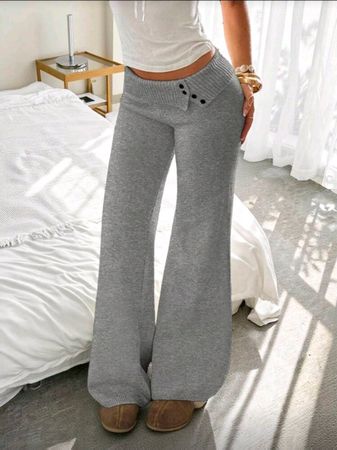 Homewear Strick Hose mit weitem Bein - L - Grau 5️⃣