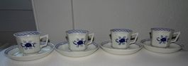 Service à café 4 tasses et sous-tasses fleuries bleu
