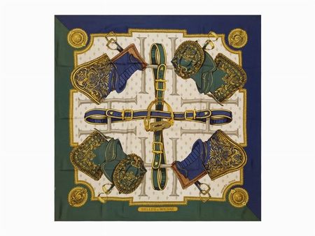 Hermès Selles à Housse silk twill scarf foulard 1986 90x90cm