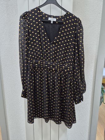 Elegant Black & Gold Polka Dot Dress, S/36
