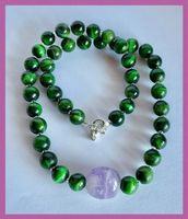 SALE STEINKETTE EDELSTEINKETTE TIGERAUGE GRÜN UND AMETHYST