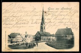 AK Hundwil, Straßenpartie mit Kirche