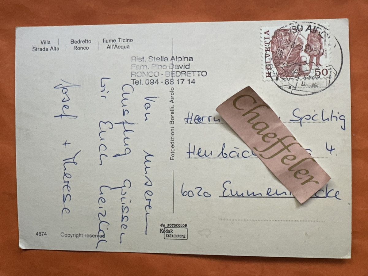 Cartoline postali: 1985 alte Ansichtskarte Valle Bedretto, Tessin – Usato da Zürich venduto da Chaeffeler 1
