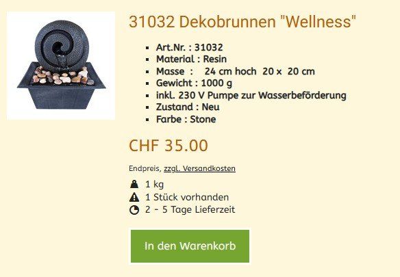Stagni & Fontane ornamentali: Dekobrunnen Wellness 31032  , NEU – Nuovo e nell'imballaggio originale da Hagenbuch ZH venduto da cougar1 1