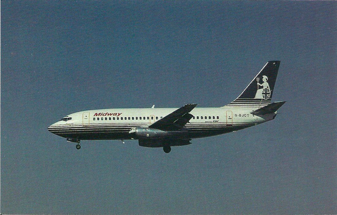 Cartoline postali: Midway Airlines, Boeing 737-204 Advanced G-BJCT – Nuovo e nell'imballaggio originale da Thun venduto da Abigboss
