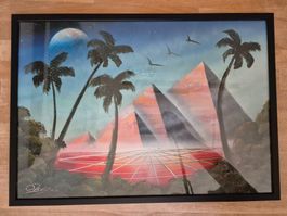 Wandbild "Palmen und Pyramiden" gerahmt 36.7 x 52