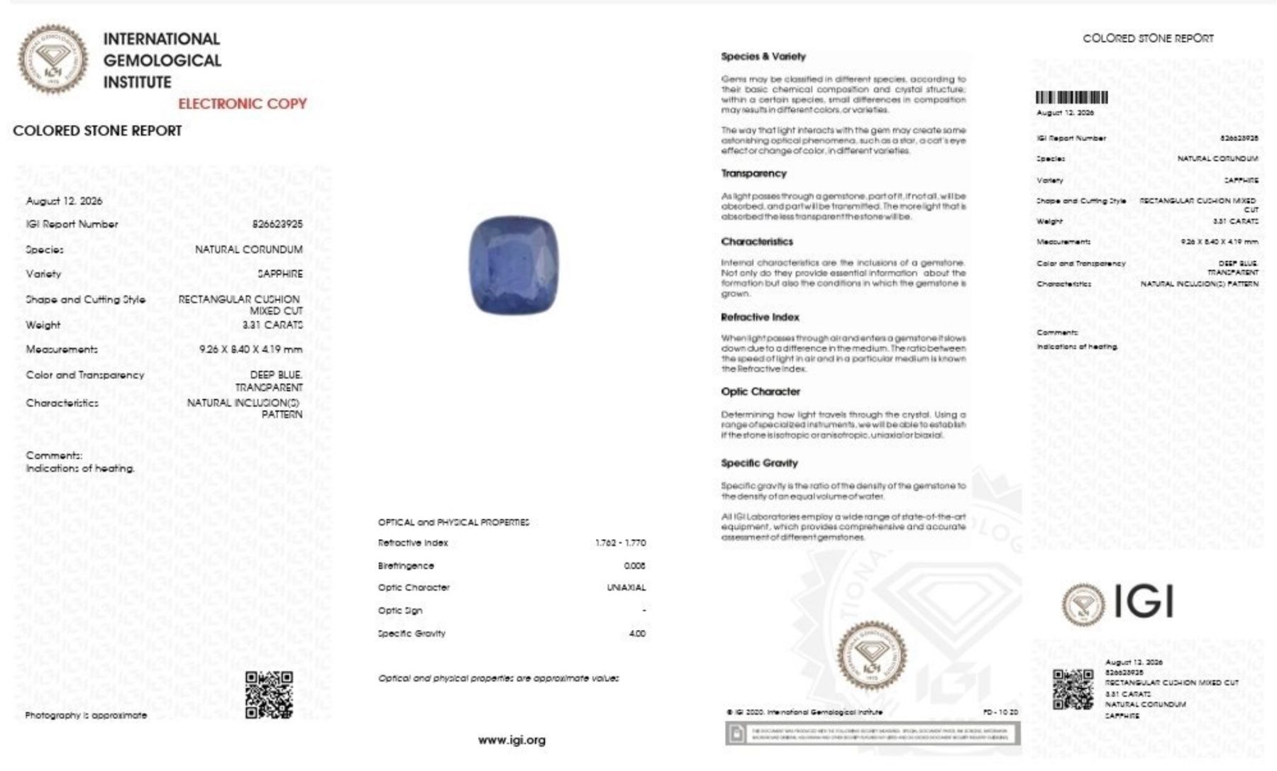 Edelsteine: Blauer Saphir 3,31ct Rectangular Cushion (IGI) – Gebraucht aus Binningen von fbnwst 3