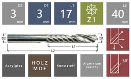 Schaftfräser, Nutfräser, Fräser Ø 3mm