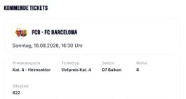 1x FCB - FC Barcelona Ticket, 16.08.2026, D7 Balkon