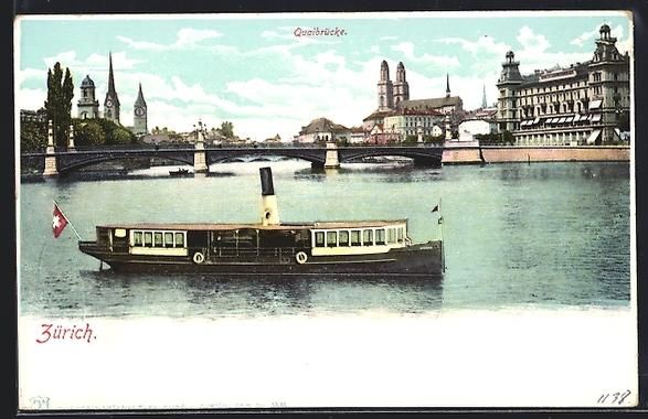 Cartoline postali: Zürich, Kleines Rundfahrtsschiff vor de – Usato da Berlin venduto da bartko-reher