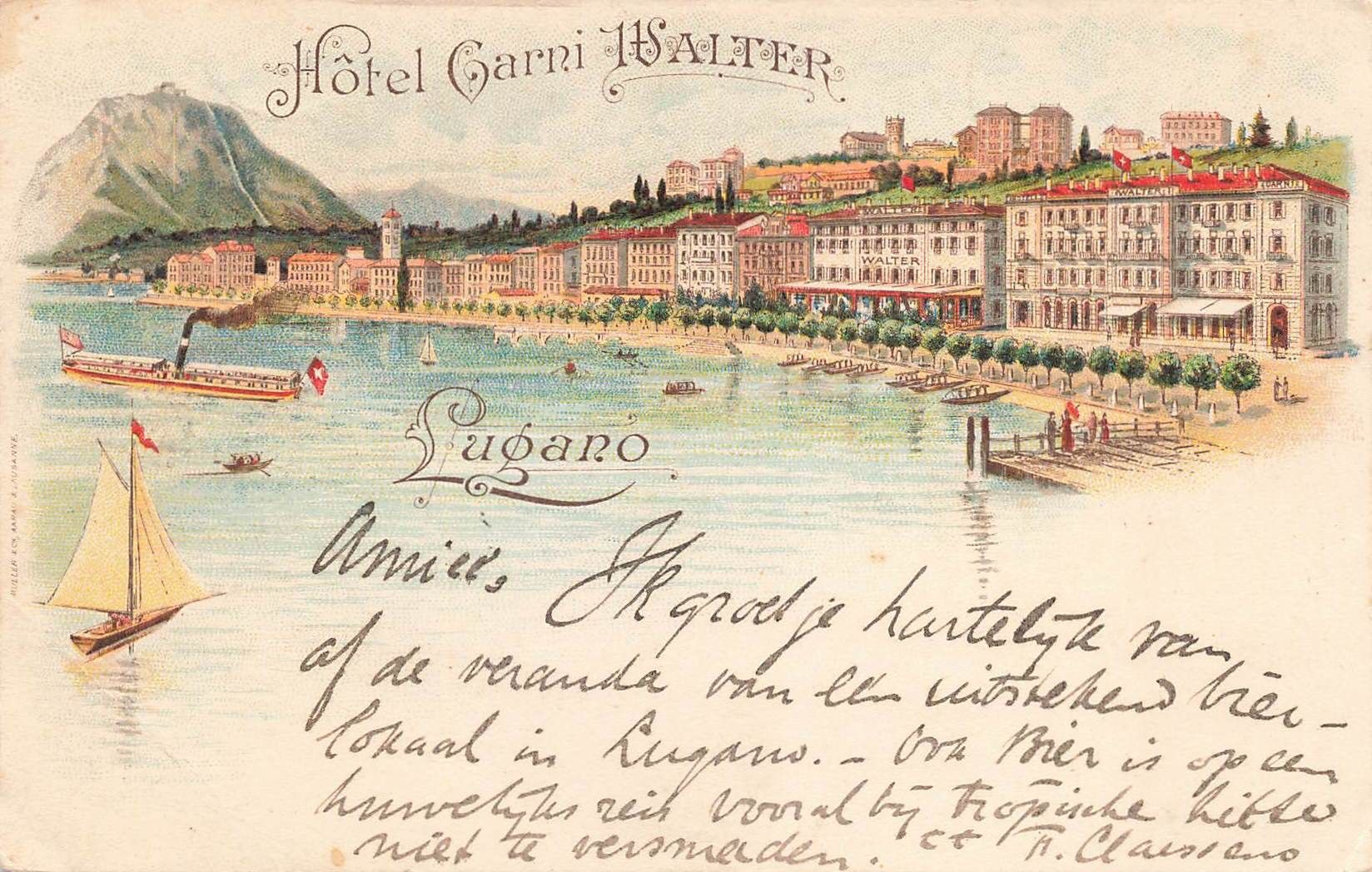Cartoline postali: Hotel Garni walter Lugano Litho – Usato da Biasca venduto da Blenio71