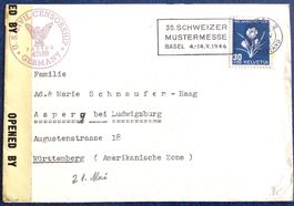 1946 Zensurbrief Amerikanische Zone Basel nach Württemberg