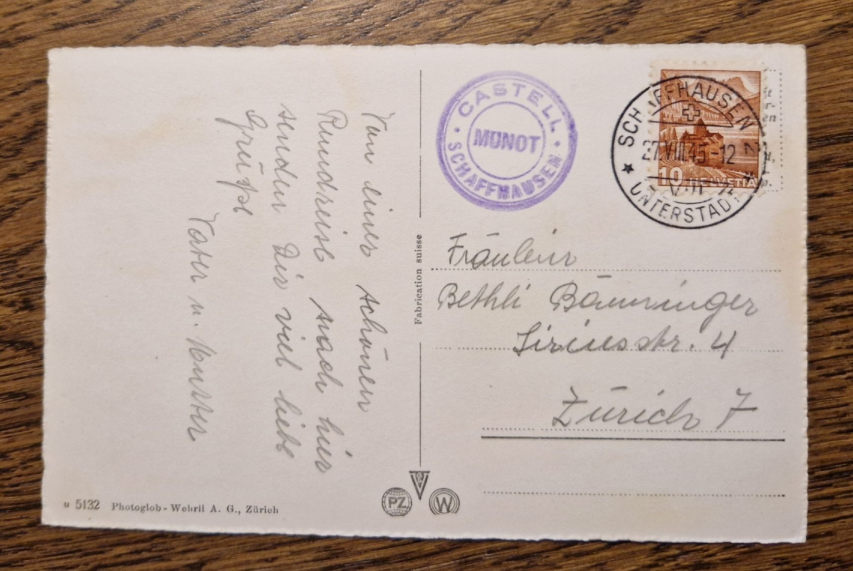 Cartoline postali: Munot Schaffhausen 1945 – Usato da Ebikon venduto da Donar50 1