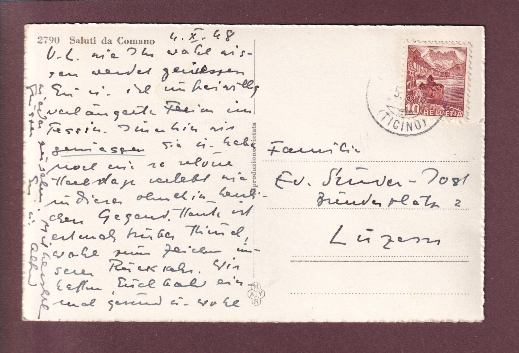 Cartoline postali: Saluti di COMANO - 1948 – Usato da Pully venduto da nicecards 1