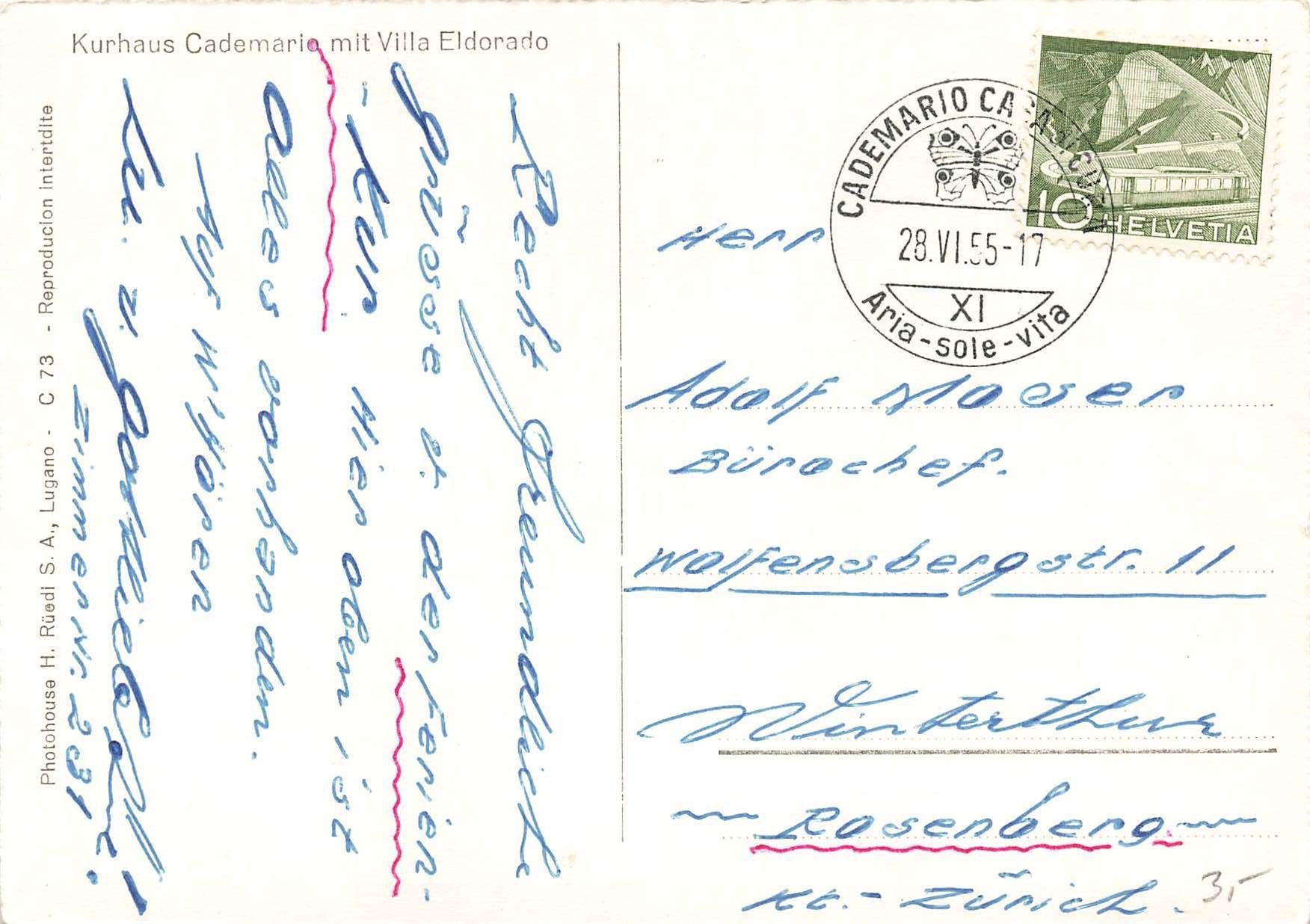 Cartes postales: Cademario villa eldorado G – D'occasion à Biasca par Blenio71 1