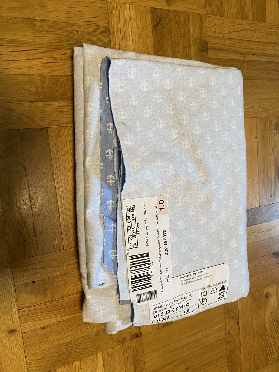 Tissus: Hellblauer Stretch Jersey Stoff mit Anker Motiv Baumwolle  – Neuf (Voir description) à Zizers par dalaub 3