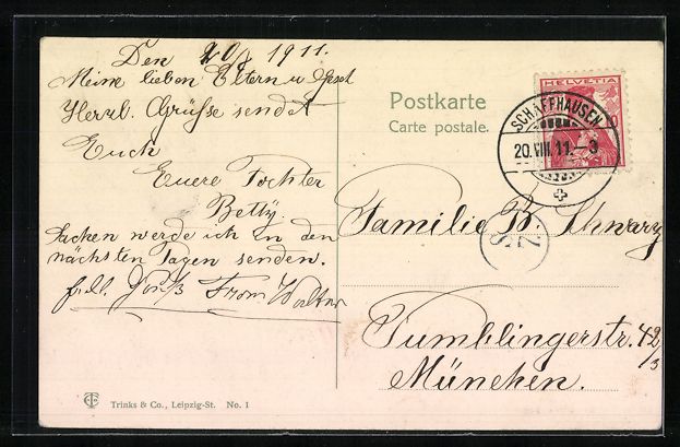 Cartoline postali: AK Schaffhausen, Post mit Bahnhof, 1911 – Usato da Berlin venduto da bartko-reher 1