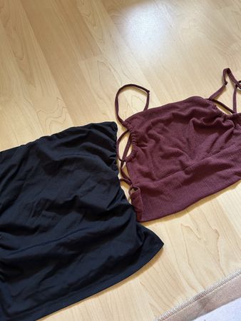 2er Set Sommer Tops Damen Schwarz & Weinrot Gr. XS/36