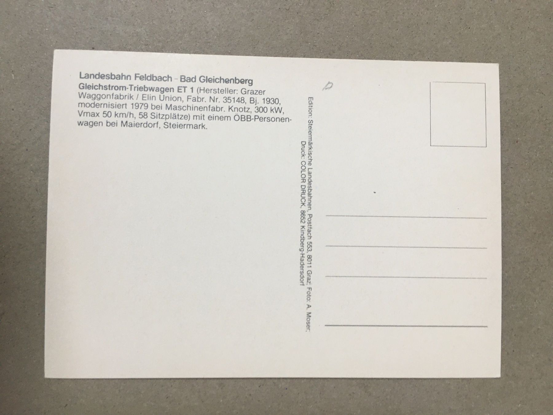 Cartoline postali: AK Bahn Austria Steiermark Gleichstrom Triebwagen – Usato da Küttigen venduto da Melisch1000 1