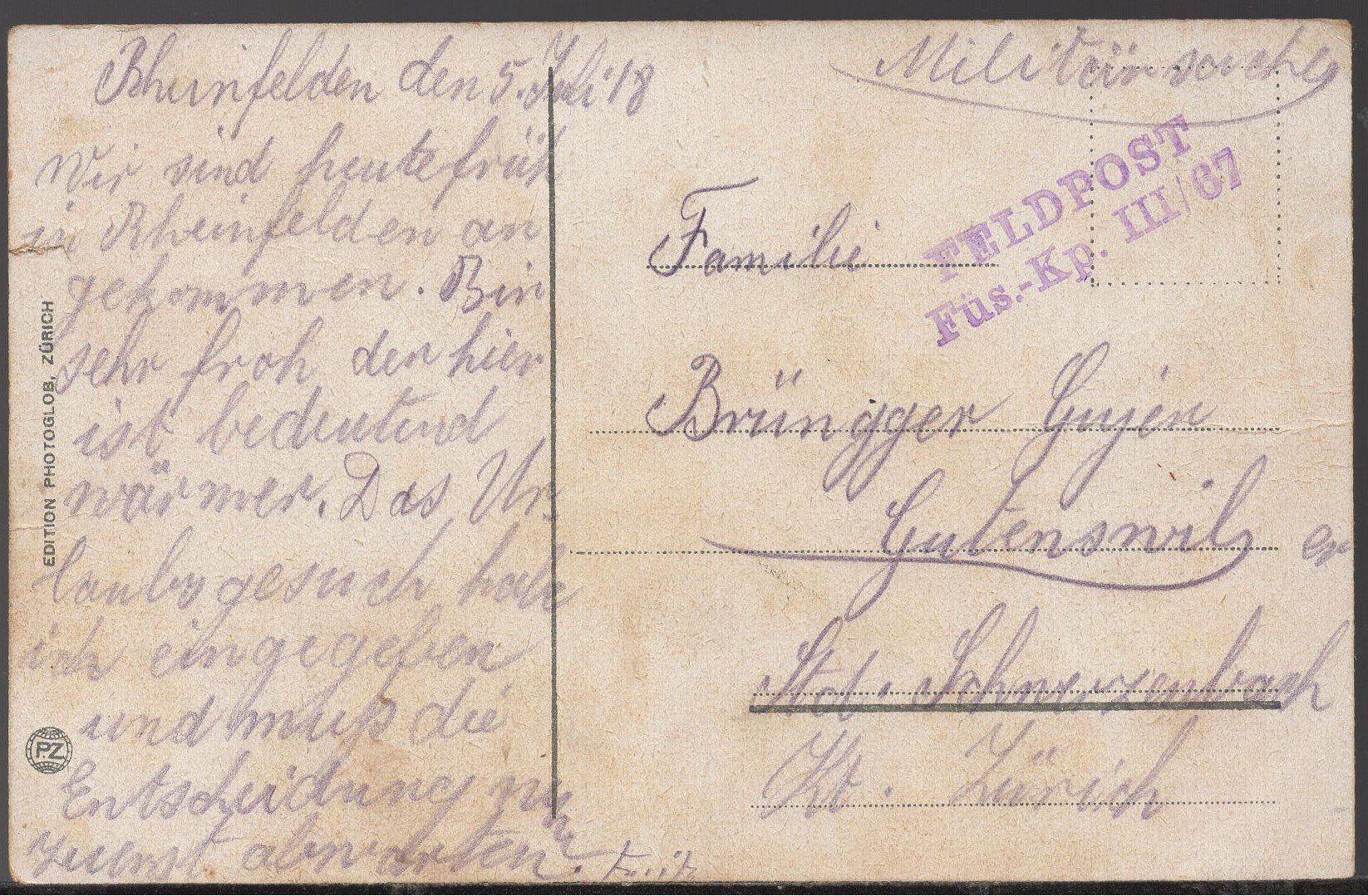 Cartoline postali: Rheinfelden  1918  Feldpost – Usato da Aarau venduto da kufi44 1