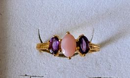 Wunderschöner Ring Amethyst & Andenopal Silber vergoldet