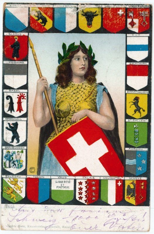 Cartoline postali: L 151 HELVETIA MIT KANTONSWAPPEN 1908 – Usato da Fribourg venduto da philafri