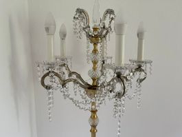Messing-Stehlampe, 5-armig mit Kristallbehang