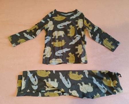 H&M Pyjama Set lang Gr 98/104 Kinder Tiere Krokodil, Elefant