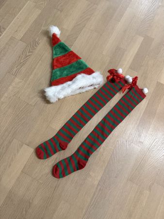 Weihnachts-Set: Elfenmütze und Strümpfe, Grösse One Size