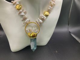 Collier Biwaperlen und Fluorit Anhänger