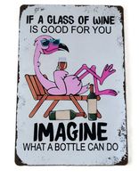 If a glass of wine... imagine... - Blechschild  (neu/OVP)