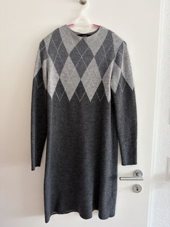 Strickkleid Hallhuber grau Rautenmuster Grösse L Wolle