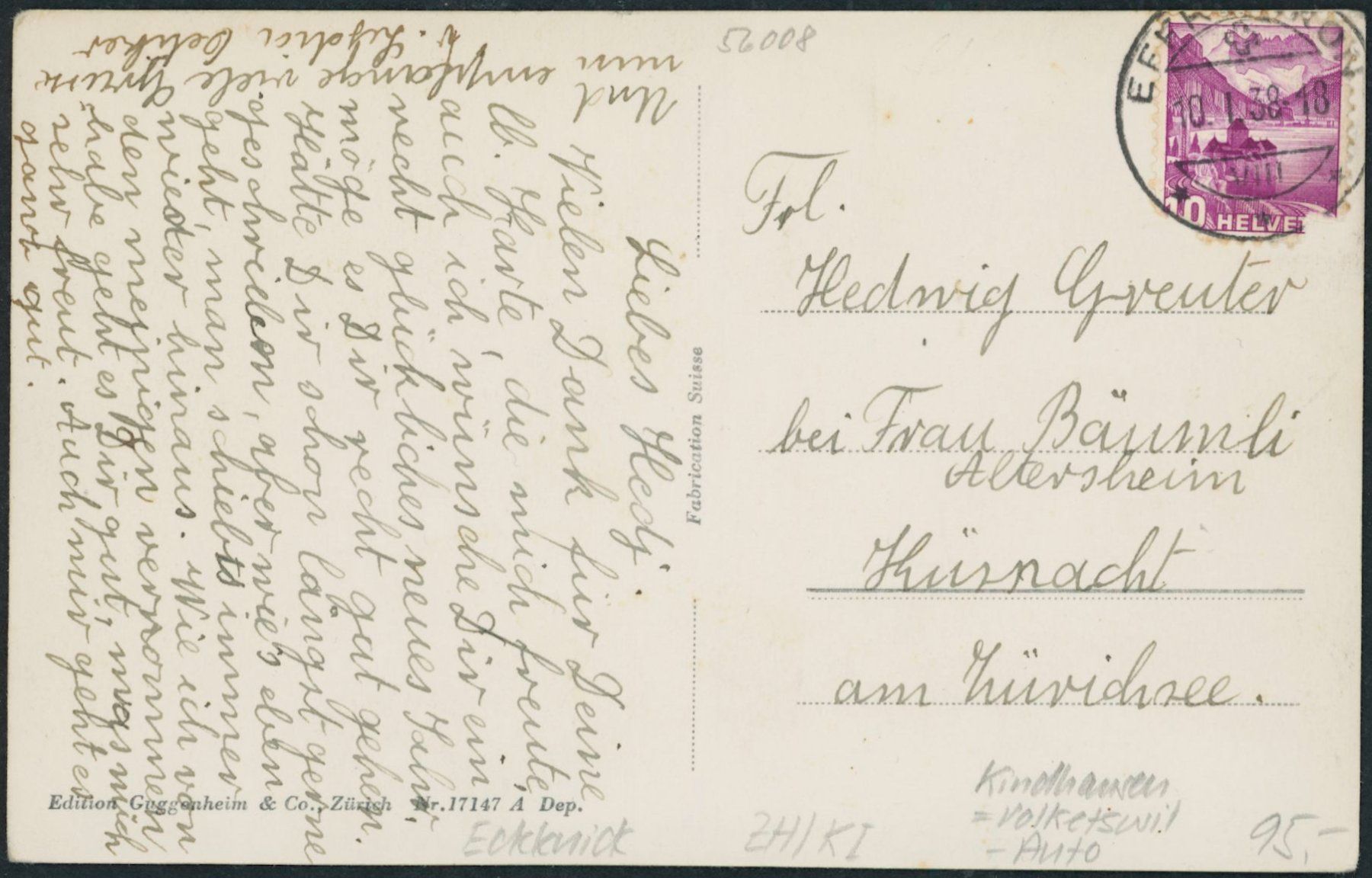 Cartoline postali: ZH Kindhausen - Volketswil – Usato da Schindellegi venduto da leecollect 1