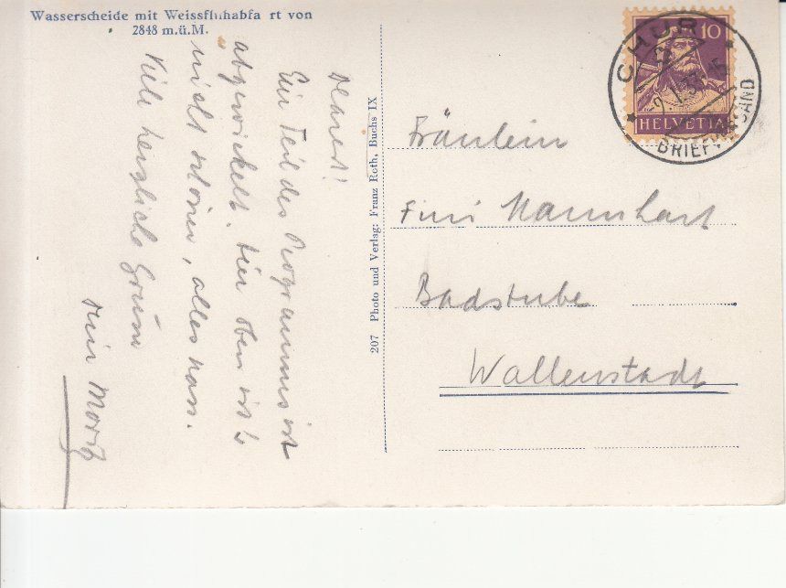 Cartoline postali: Weissfluh Wasserscheide 1933 – Usato da Bürglen TG venduto da StampGraf 1