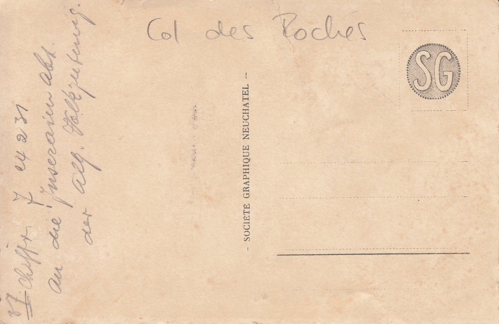 Cartoline postali: Col des Roches ca. 1935 – Usato da Bürglen TG venduto da StampGraf 1