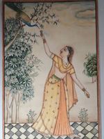 Indische Miniaturmalerei auf Ivorine,handgemalt, 9 × 13,5 cm