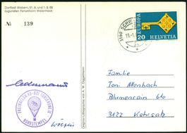 1968_Ballonbeförderte Karte m. Bordstempel/Signatur/Nummer