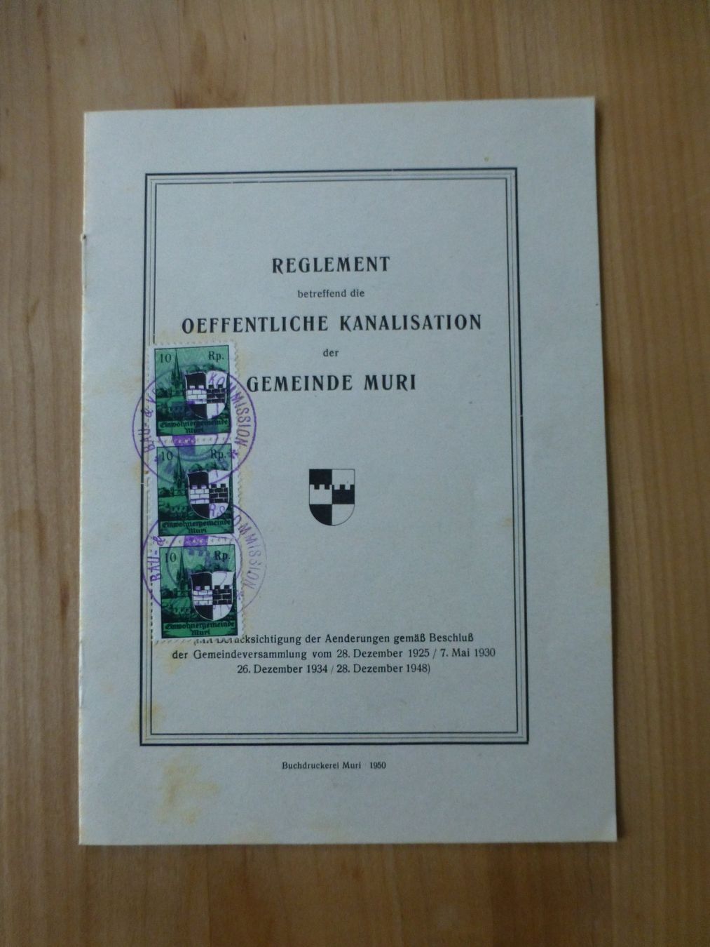 Documenti: Muri, Reglament, Oefflentliche Kanalisation, 1950 ?? – Usato da Bettlach venduto da 1saurer