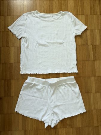 Pyjama Set Weiss Kurz Grösse S Sinsay