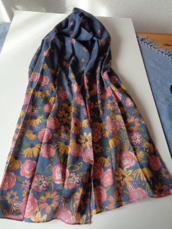 Schal, blau-bunt, 100% Bio-Baumwolle, 70  x 180 cm, NEU!