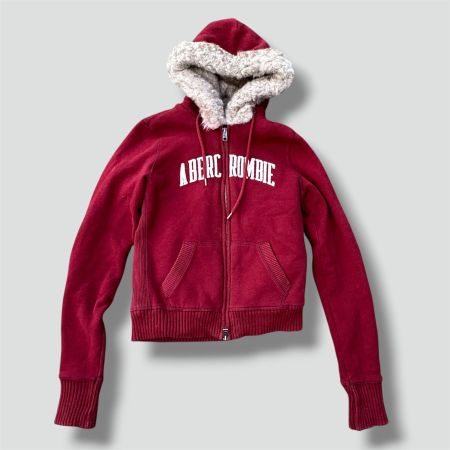 Abercrombie & Fitch red fur y2k zip-hoodie jacke vintage