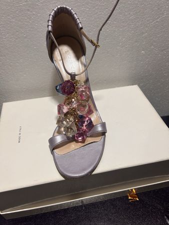 Casadei Beaded Sandals Lavender Leather Heels Size 37,5