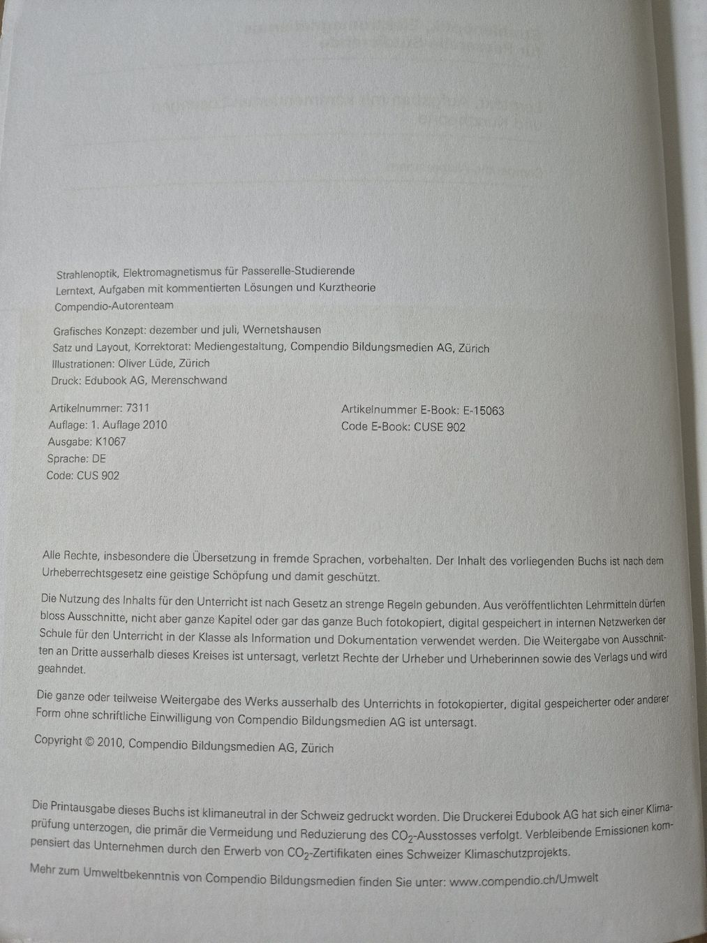 Libri: Strahlenoptik, Elektromagnetismus Lehrbuch Compendio – Usato da Oberriet SG venduto da bae_2kbx 1