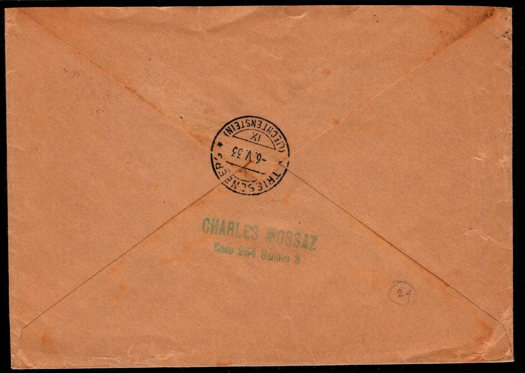 Alle Briefmarken: CH - Flugpost - Flugbrief nach Liechtenstein ab Genf – Gebraucht aus Rombach von VENTIS-Auktionen 2