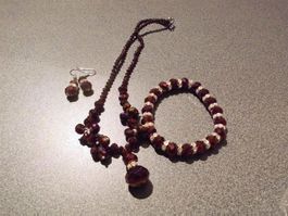 Schmuck-Set violett, Kette, Armband, Ohr