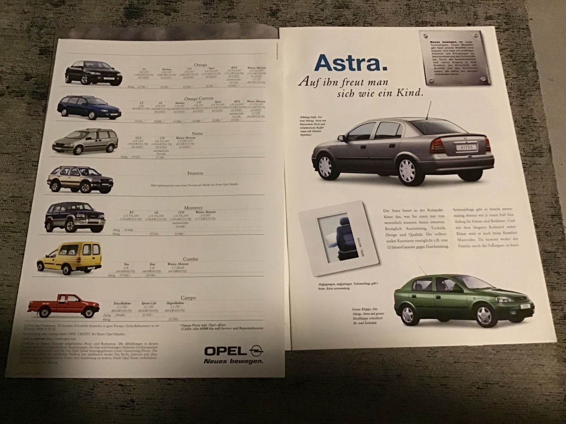 Opel Documenti: Opel Programm mit Preisliste total 18 Seiten September 1998 – Usato da Scherzingen venduto da Starseller62 1