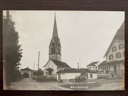 GANTERSCHWIL Fotokarte, Ortszentrum belebt, Kirche, Friedhof