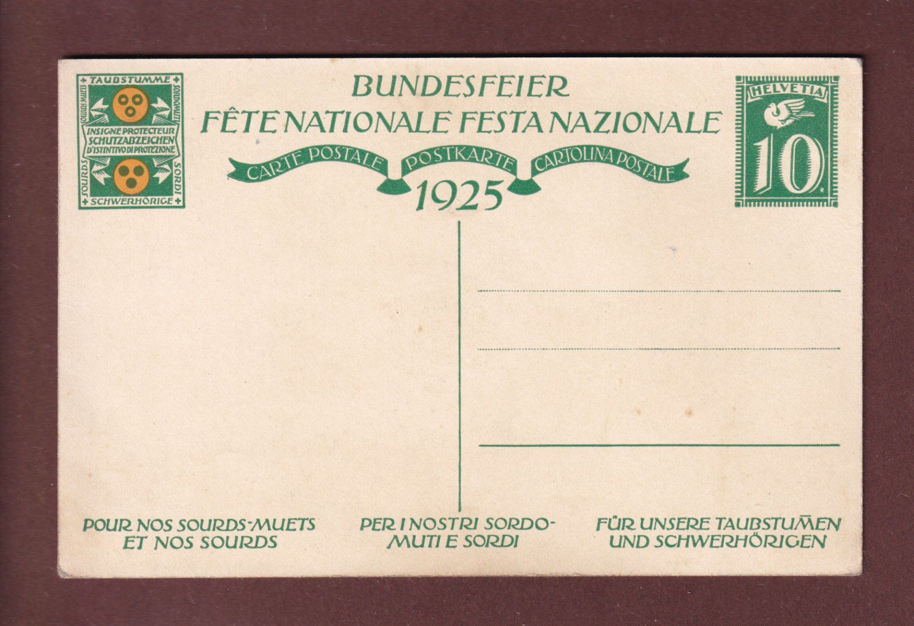 Cartoline postali: BUNDESFEIER / FÊTE NATIONALE 1925 – Usato da Pully venduto da nicecards 1