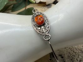 Vintage Armreif Silber mit Bernstein oval filigran