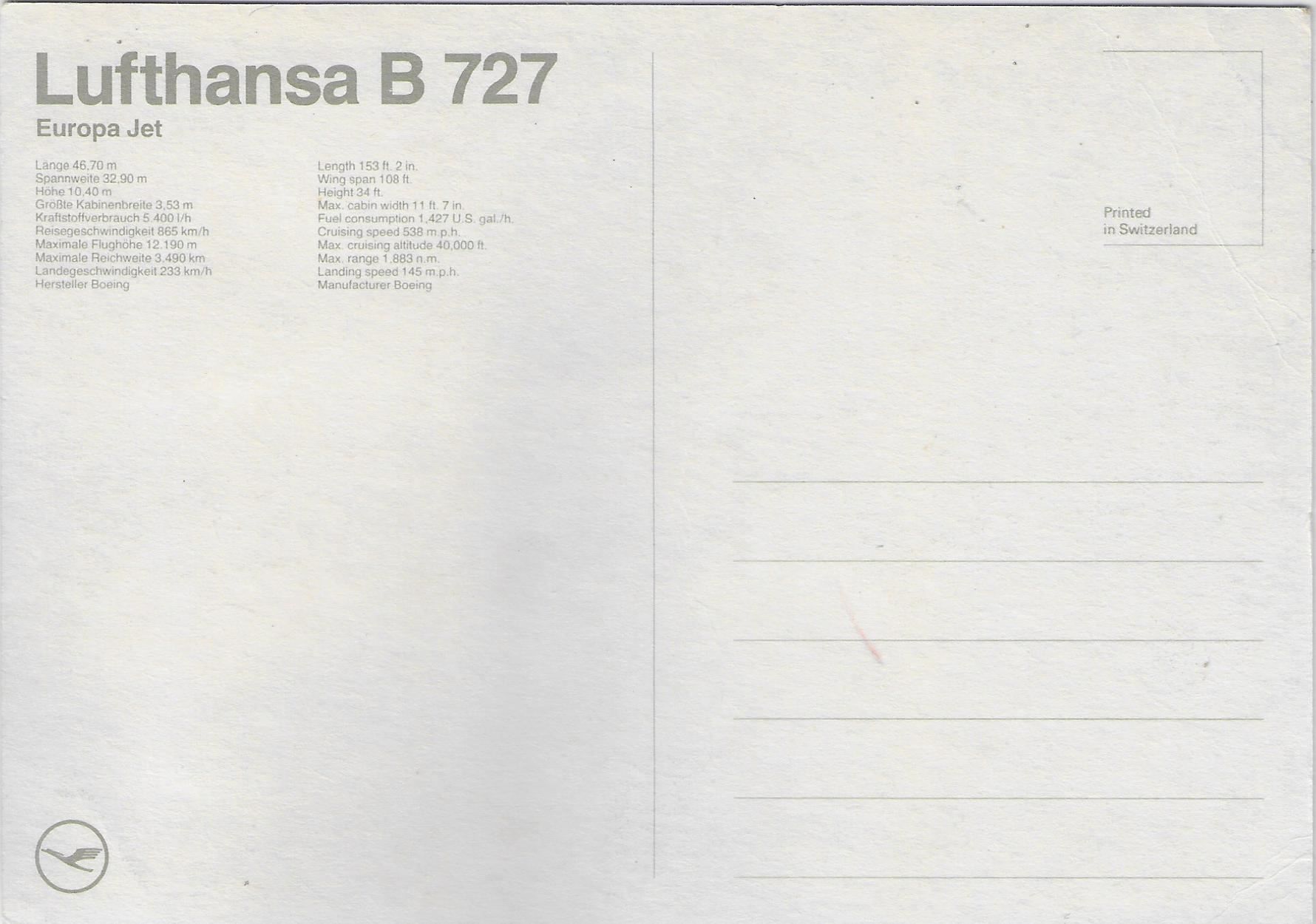 Cartes postales: Lufthansa B 727 Europa Jet – D'occasion à Ettingen par Kartenplanet 1